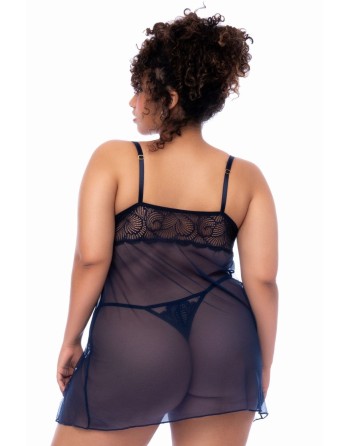 Nuisette grande taille bleu nuit et string