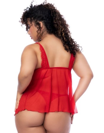 Nuisette courte grande taille rouge et string