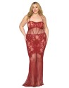 Nuisette longue grande taille en résille rouge 