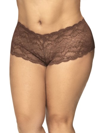 Shorty grande taille en dentelle couleur cacao 