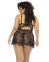 Nuisette noir Selma grande taille, en dentelle, avec armatures et string assorti inclus