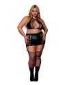 Soutien gorge et jupe porte jarretelles grande taille en résille et simili cuir 