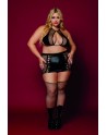 Soutien gorge et jupe porte jarretelles grande taille en résille et simili cuir 