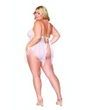 Babydoll et string grande taille en résille et dentelle blanche 