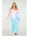 Babydoll et string grande taille en résille et dentelle blanche 