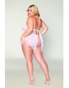 Babydoll et string grande taille en résille et dentelle blanche 