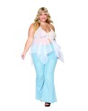 Babydoll et string grande taille en résille et dentelle blanche 