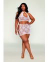 Ensemble 2 pièces grande taille top et jupe en résille fantaisie blanche 