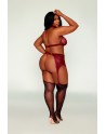Ensemble 4 pièces grande taille soutien gorge, tour de cou, string et porte jarretelles rouge