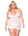 Guépière porte jarretelles blanche grande taille avec strass et string inclus 