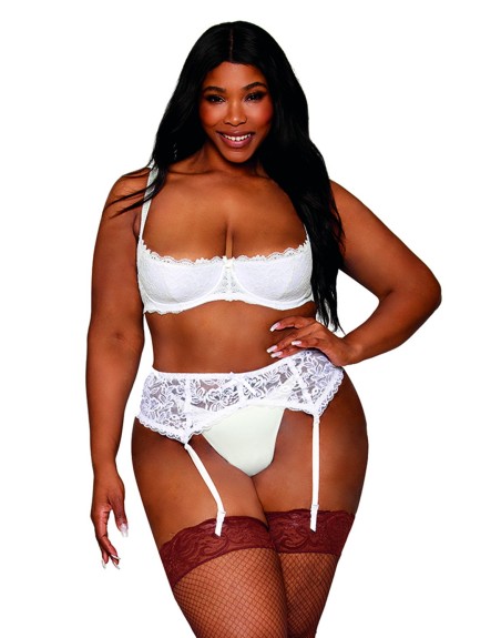 Soutien-gorge, grande taille, Demi-seins à armatures en dentelle blanche 