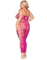 Ensemble Soutien-gorge et jupe longue en filet rose, grande taille 
