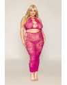 Ensemble Soutien-gorge et jupe longue en filet rose, grande taille 