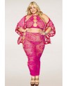 Ensemble Soutien-gorge et jupe longue en filet rose, grande taille 