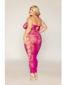 Ensemble Soutien-gorge et jupe longue en filet rose, grande taille 
