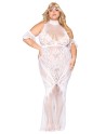 Robe bodystocking, grande taille, en résille t dentelle blanche 