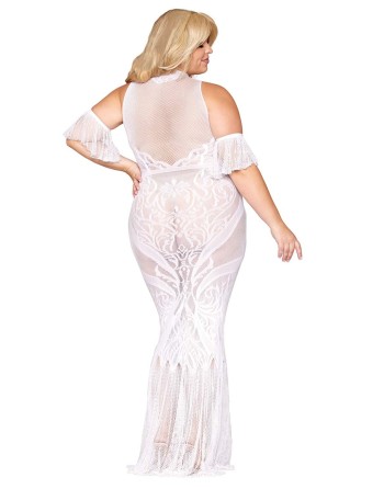 Robe bodystocking, grande taille, en résille t dentelle blanche 