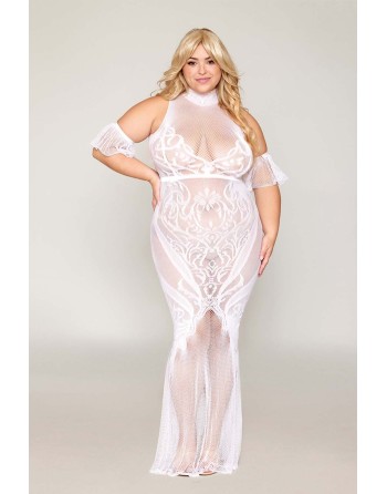 Robe bodystocking, grande taille, en résille t dentelle blanche 