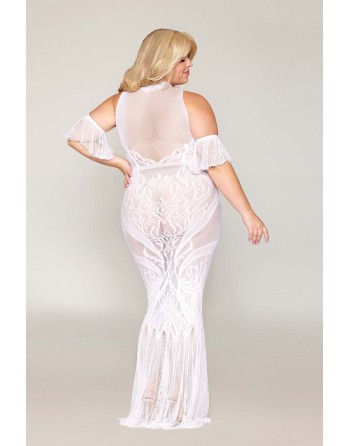 Robe bodystocking, grande taille, en résille t dentelle blanche 
