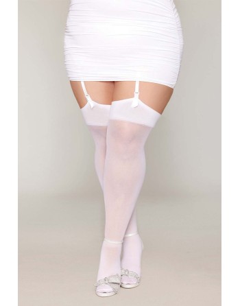 Bas blanc, grande taille, avec couture arrière en strass 
