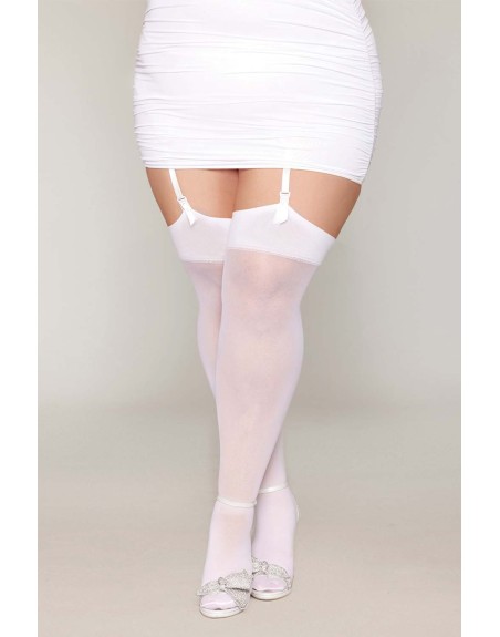 Bas blanc, grande taille, avec couture arrière en strass 