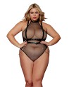 Body en résille, grande taille, avec Harnais simili cuir et chaines 