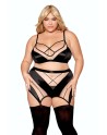 Ensemble grande taille avec Soutien-gorge, jupe porte-jarretelles, string  