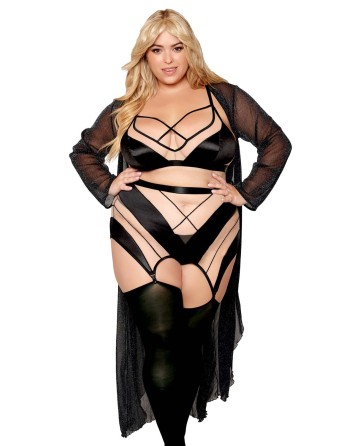 Ensemble grande taille avec Soutien-gorge, jupe porte-jarretelles, string  