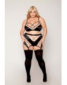 Ensemble grande taille avec Soutien-gorge, jupe porte-jarretelles, string  