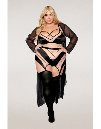 Ensemble grande taille avec Soutien-gorge, jupe porte-jarretelles, string  