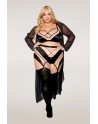 Ensemble grande taille avec Soutien-gorge, jupe porte-jarretelles, string  