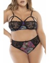 Deux-en-un, nuisette et ensemble trois pièces noir, grande taille, tissu fleur exotique 