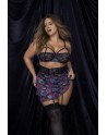 Deux-en-un, nuisette et ensemble trois pièces noir, grande taille, tissu fleur exotique 