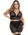 Soutien-gorge, string et jupe, grande taille, résille noire 