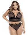 Soutien-gorge, string et jupe, grande taille, résille noire 