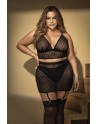 Soutien-gorge, string et jupe, grande taille, résille noire 