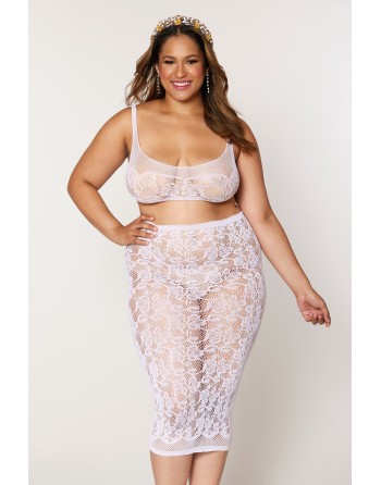 Ensemble 2 pièces grande taille, brassière résille fantaisie et jupe longue assorti 