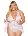 Body grande taille dentelle blanc avec tulle amovible 