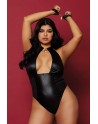 Body wetlook noir  grande taille avec menottes, cadenas bijoux et clé bijou inclus 
