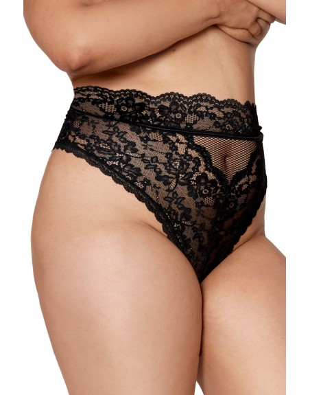 String grande taille dentelle taille haute noir 