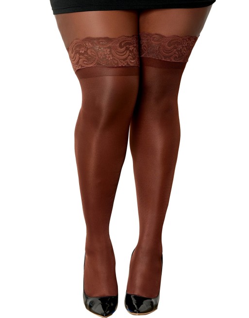 Bas nylon autofixant couleur café grande taille 