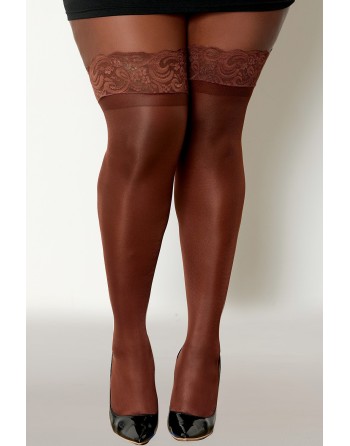 Bas nylon autofixant couleur café grande taille 