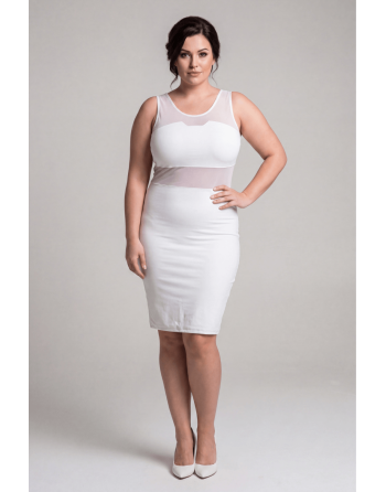 Robe sensuelle et habillée avec maille transparente blanche