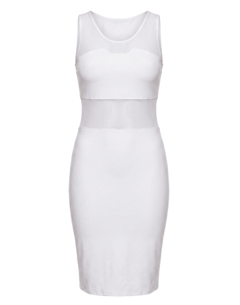 Robe sensuelle et habillée avec maille transparente blanche