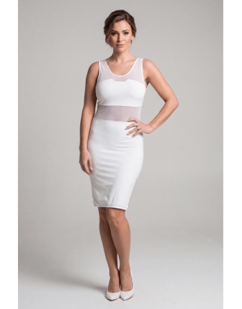Robe sensuelle et habillée avec maille transparente blanche