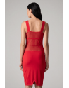 Robe sensuelle et habillée avec maille transparente rouge