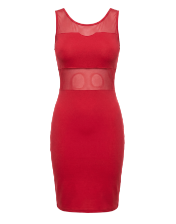 Robe sensuelle et habillée avec maille transparente rouge