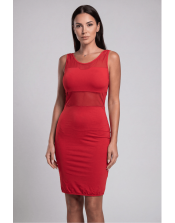 Robe sensuelle et habillée avec maille transparente rouge