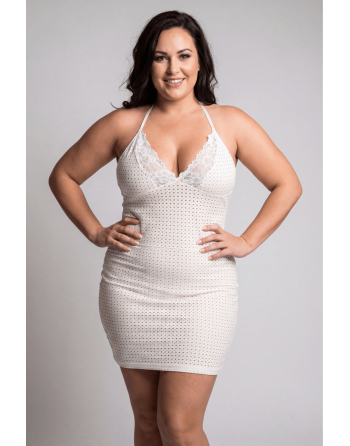 Robe blanche simili cuir et dentelle Sophia