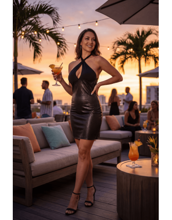 Robe noire simili cuir Margot